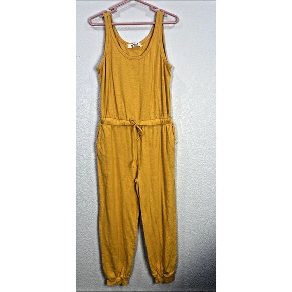 Three Bird Nest Jumpsuit Womens XL Mustard Lounge Jogger Tie Waist Sleeveless - Picture 1 of 8